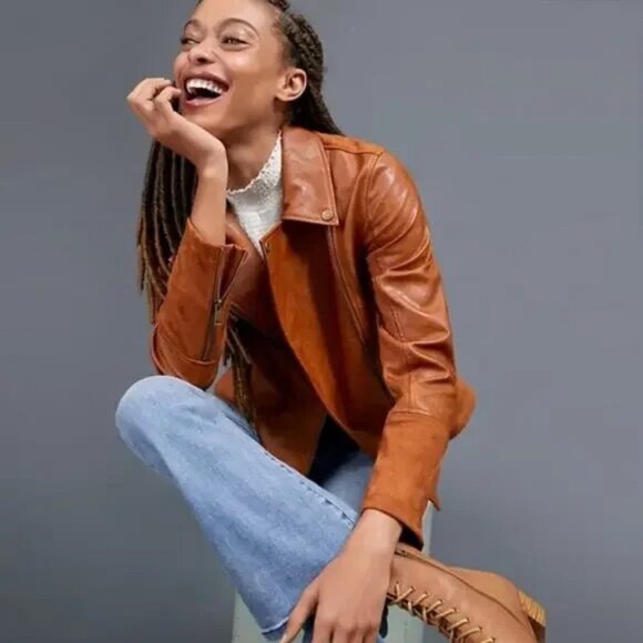 Anthropology Faux Brown Petite Large Leather and Suede Jacket - Picture 2 of 11